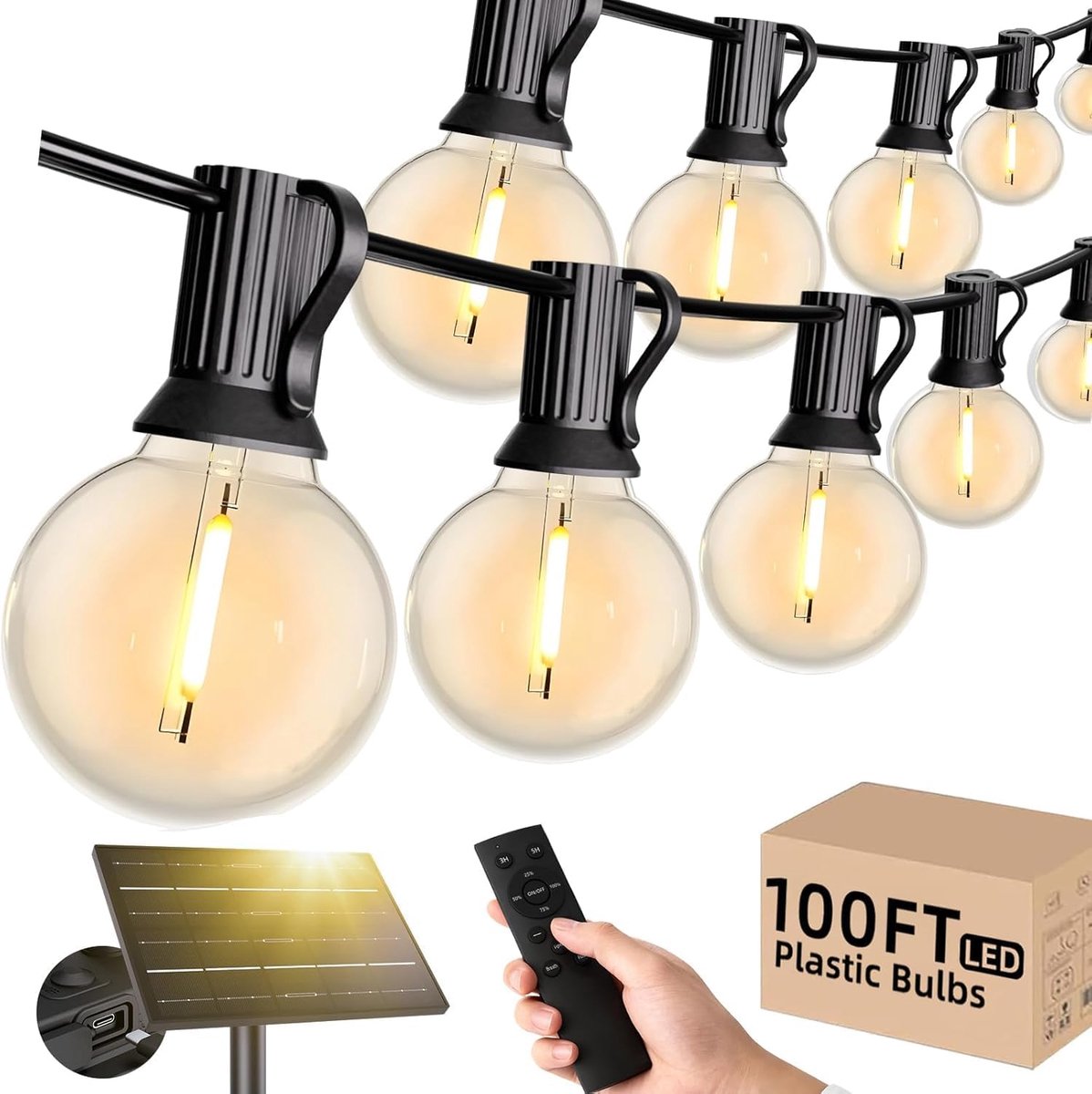 Tuinverlichting Solar Festoen Lights 100FT - Afstandsbediening - Dimbaar met Timer - Energiebesparend voor Buiten - ShopVlot
