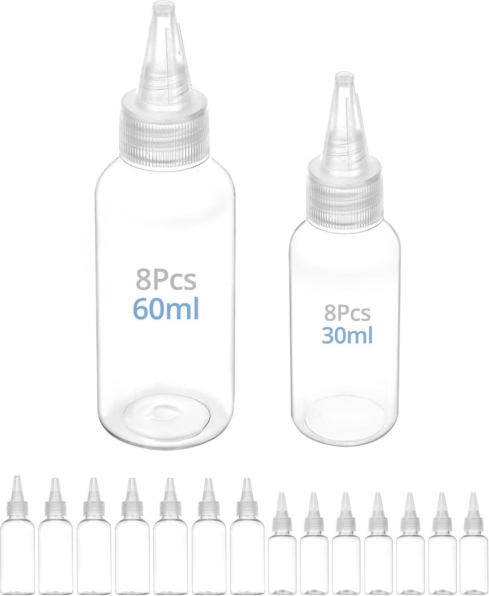 Squeeze flessen 30 ml/60 ml - kunststof dispenserflessen - met tuit - ideaal voor vloeistoffen - ShopVlot