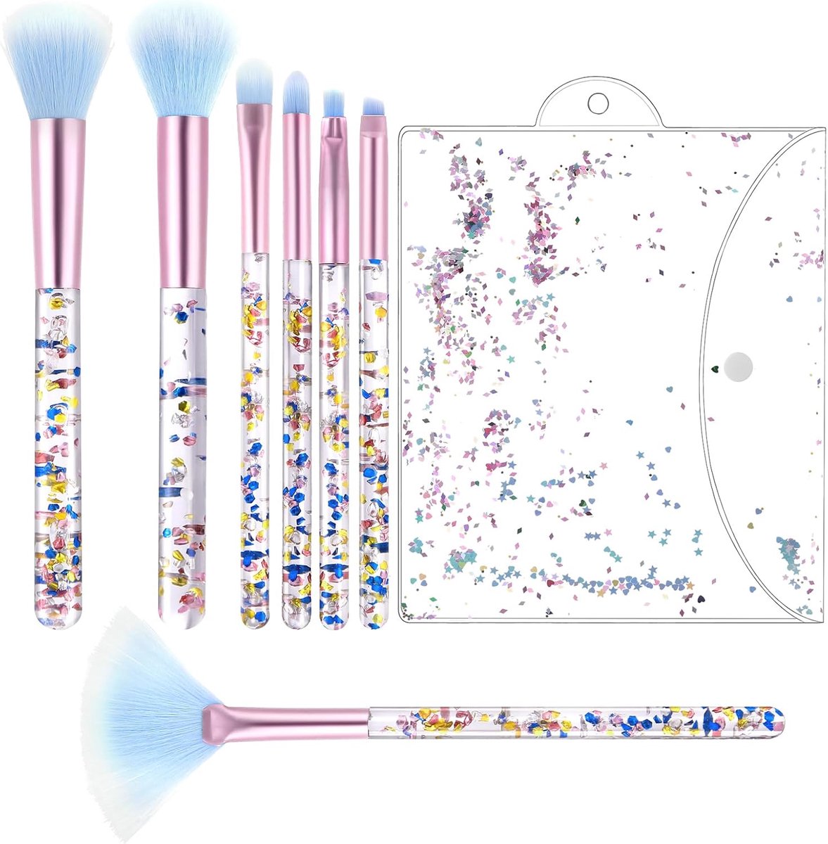 Makeup kwasten set 7-delig - schattige roze kwasten - met sprankelende handvatten - voor professionele make-up - ShopVlot