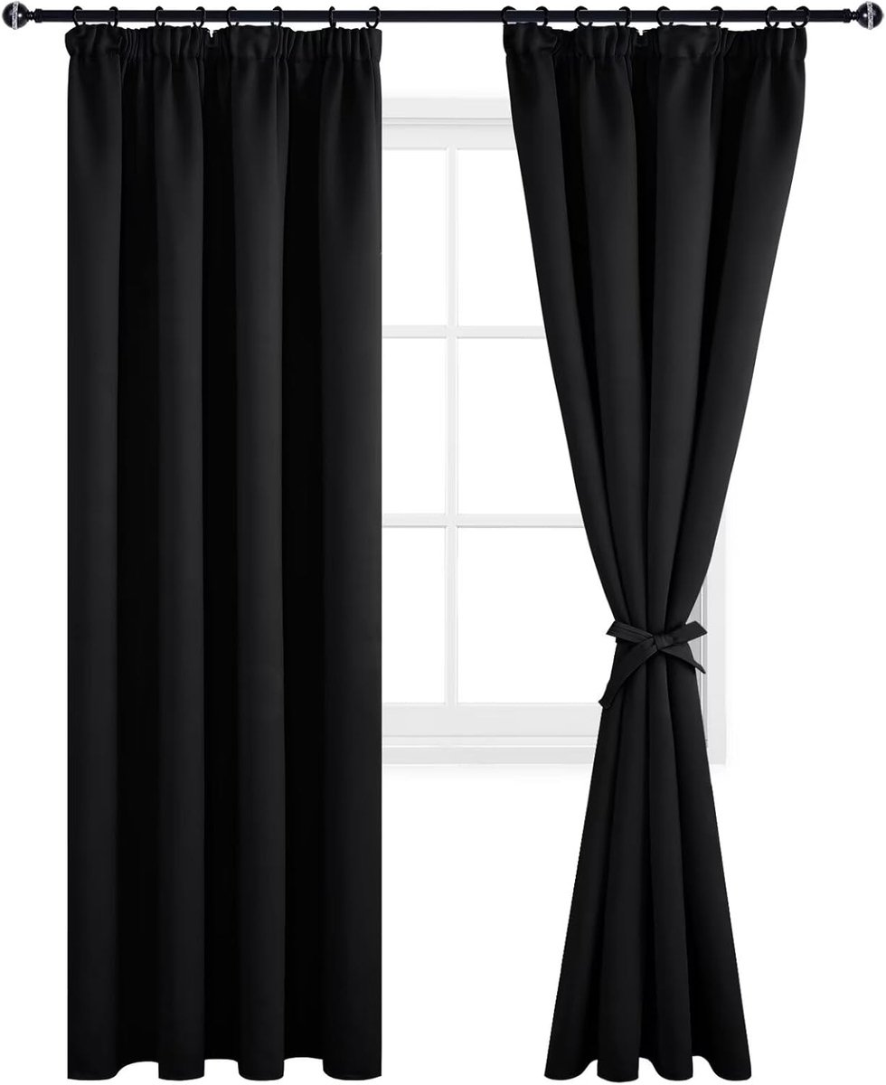 Blackout gordijnen 140x225cm - Thermisch - Zwart met kant - Ideaal voor slaapkamer of woonkamer - ShopVlot