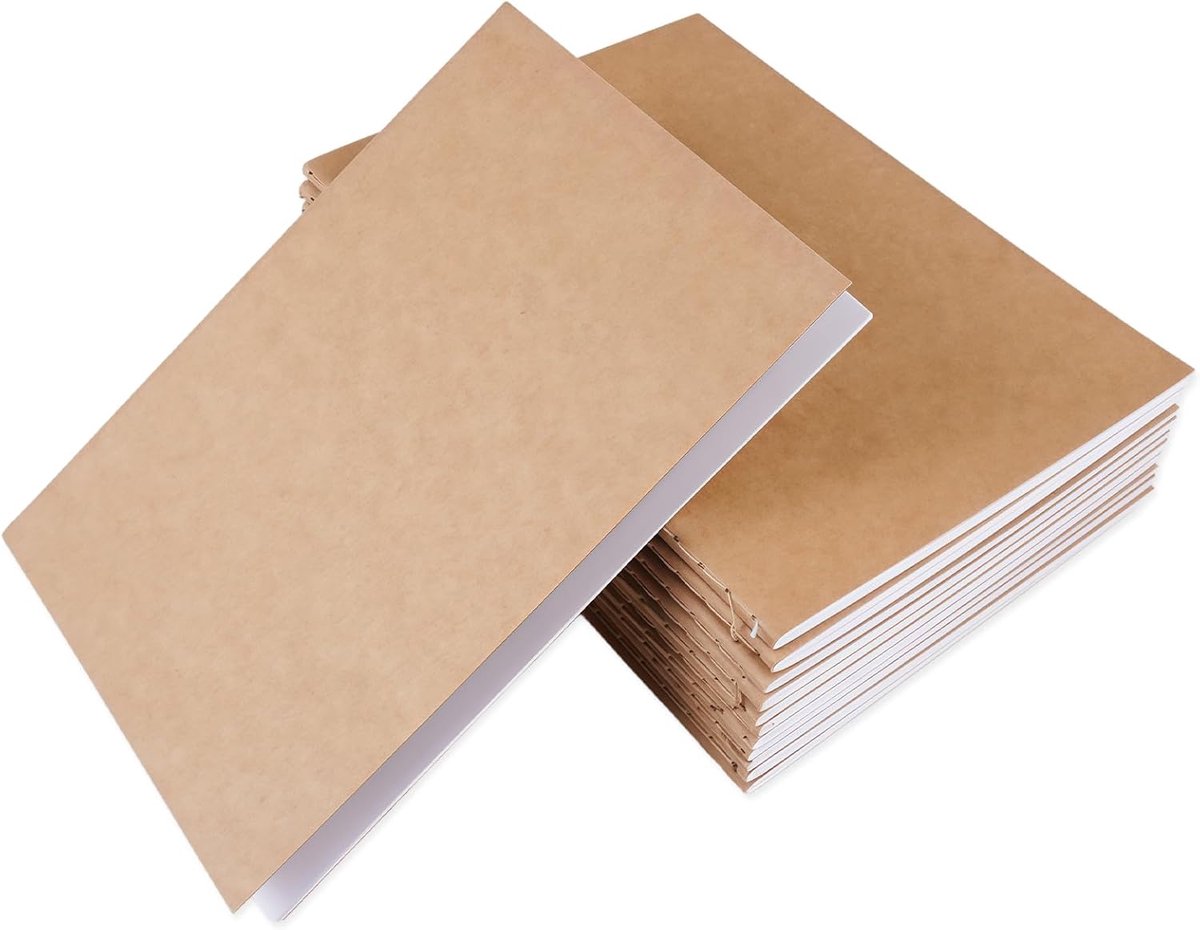 Notebooks A6 12 Stuks - Onbedrukt Bruine Kaft - 48 Pagina's - Ideaal voor Notities - ShopVlot