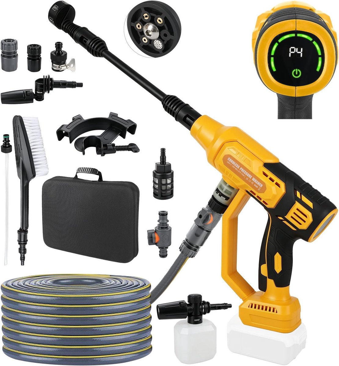 Draadloze hogedrukreiniger 68 bar - 4 werkmodi - 6-in-1 mondstuk - ideaal voor auto en tuin - ShopVlot