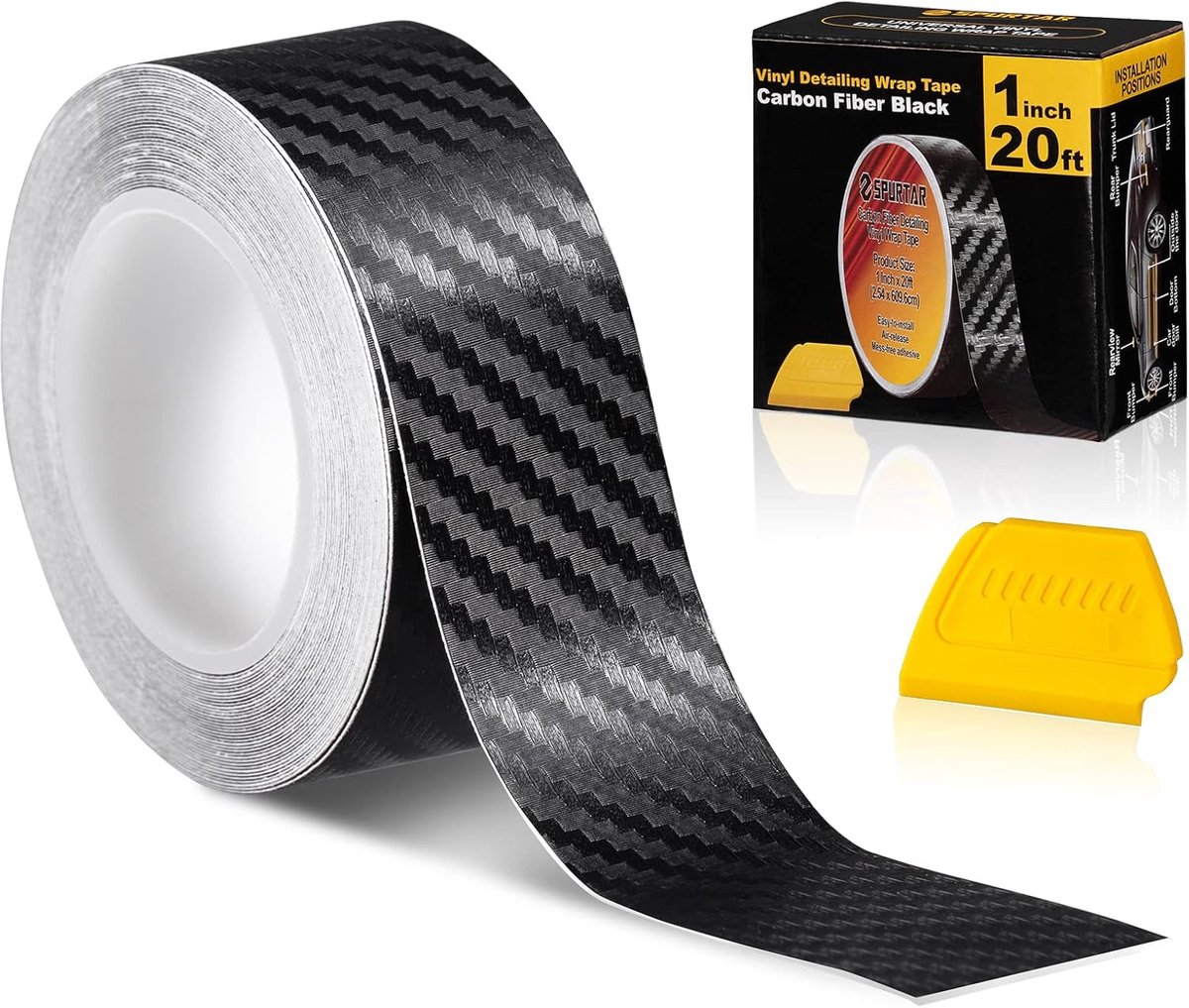 Carbon Fiber Tape 2.5 x 600cm - Zwart - Vinyl Strip - Bescherming voor autodeuren - ShopVlot