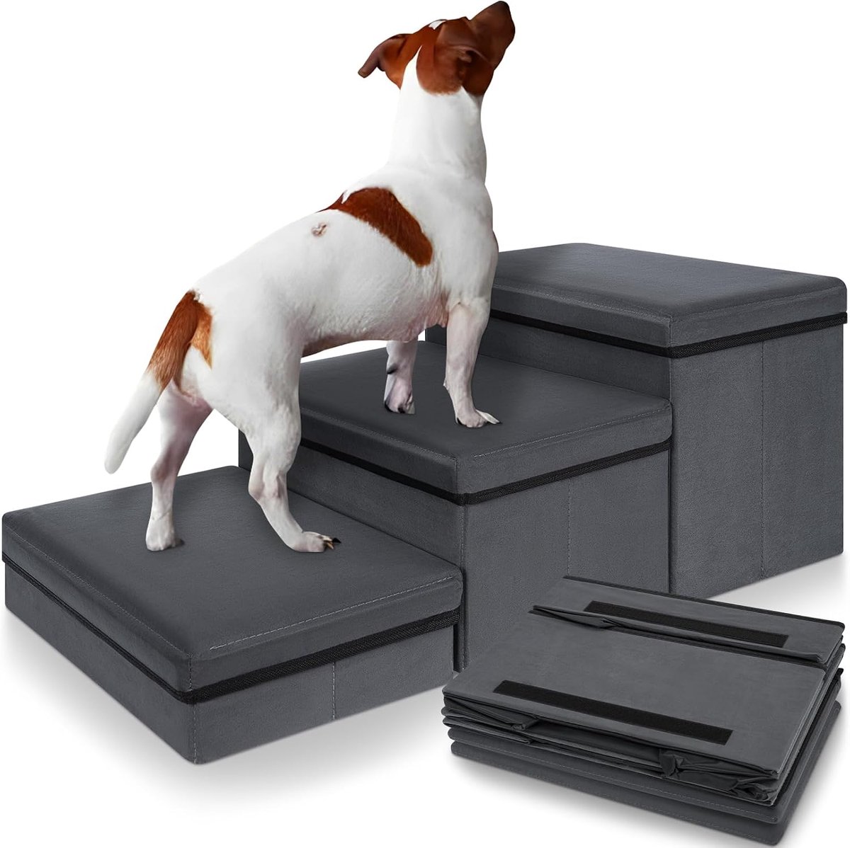 SnelShoppen - Vouwbare Honden Trap 3 Treden met Opbergruimte, Dieren Trappen voor Bedden en Banken, Geschikt voor Oudere Honden en Katten, Max Belastb