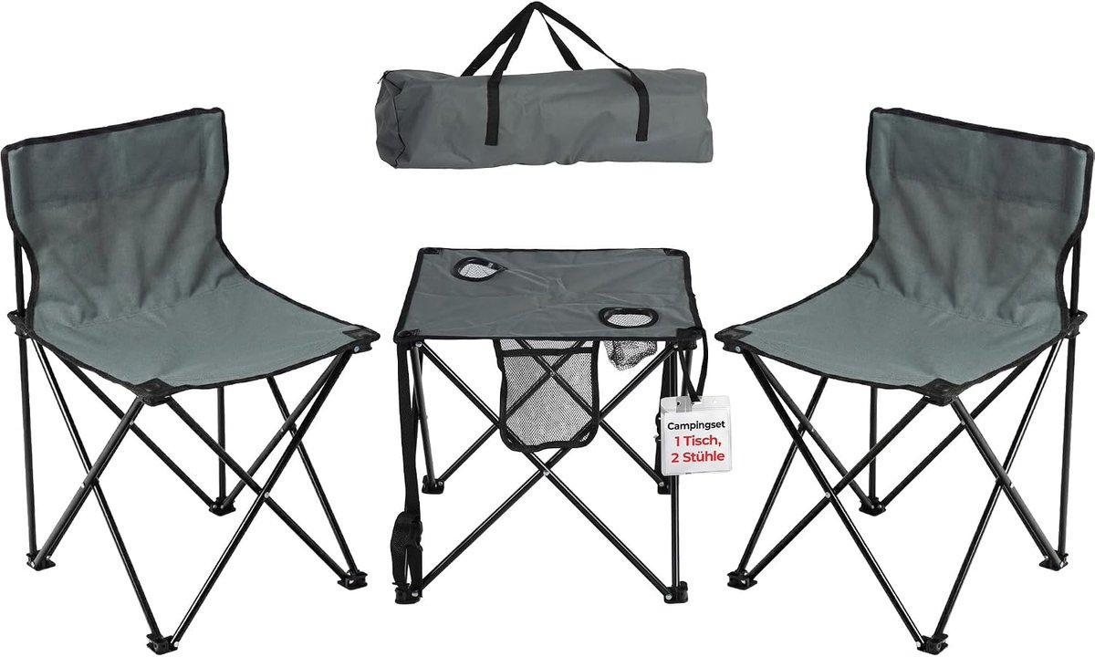 Camping tafelset - 2 inklapbare stoelen - met bekerhouders en zijvak - ideaal voor onderweg - ShopVlot