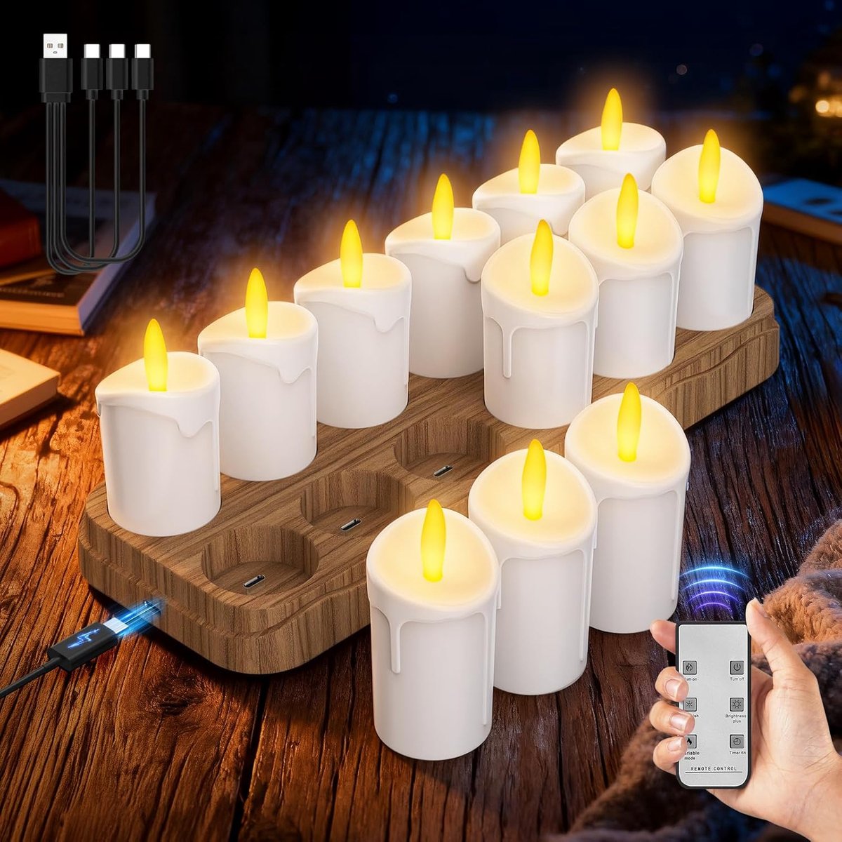 SnelShoppen - Oplaadbare Flameless Kaarsen met Afstandsbediening en Timer, Batterij Flameless Flickerende LED Kaarsen voor Thuis, Kamer, Slaapkamer, H