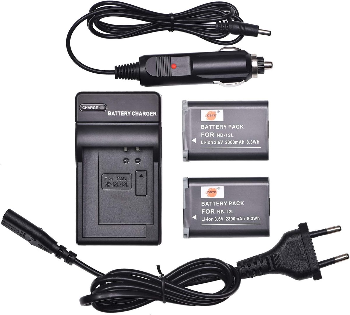 Reisoplader + 2 DSTE NB-12L Vervangende Accu - 2300 mAh - Geschikt voor Canon LEGRIA Mini X en PowerShot G1 X Mark II - ShopVlot