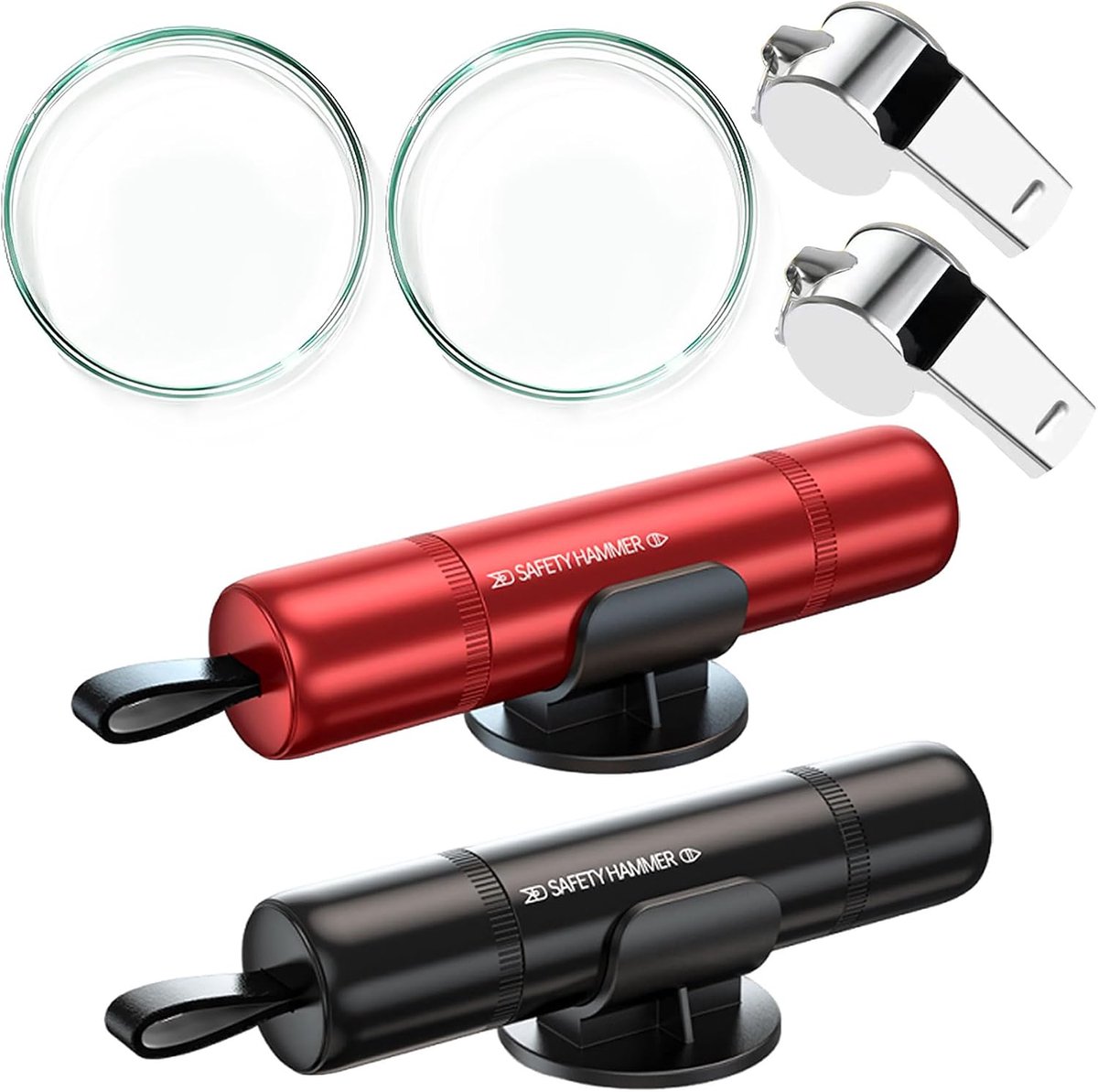 Veiligheidshammer 2-in-1 - Zwart + Rood - Glazenbreker en gordelsnijder - Onmisbaar voor auto en bus - ShopVlot