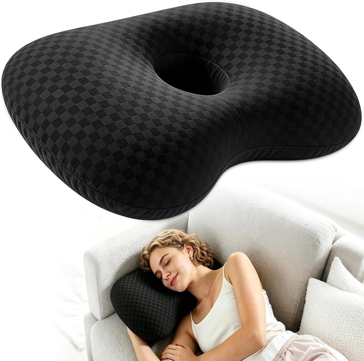 Oor Piercing Kussen 8,9 cm - Ergonomisch Kussen - Zwart - Comfortabel voor Zijslapers - ShopVlot