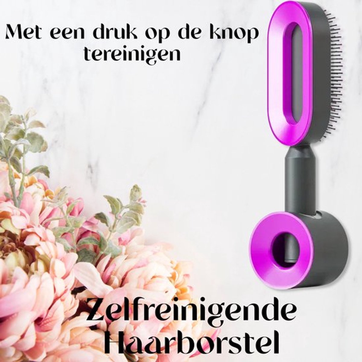 Zelfreinigende - Haarborstel - Met Houder - Paars/Grijs