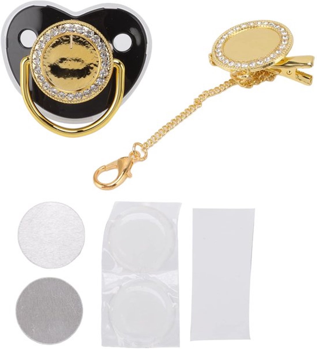 Babyfopspeen Stijlvolle Giftige DIY Fotodecoratie Baby Bling Fopspeen Clip Set voor Borstgevoede Baby's, Babymeisje Fopspeen Diverse Kleuren(Zwart M)