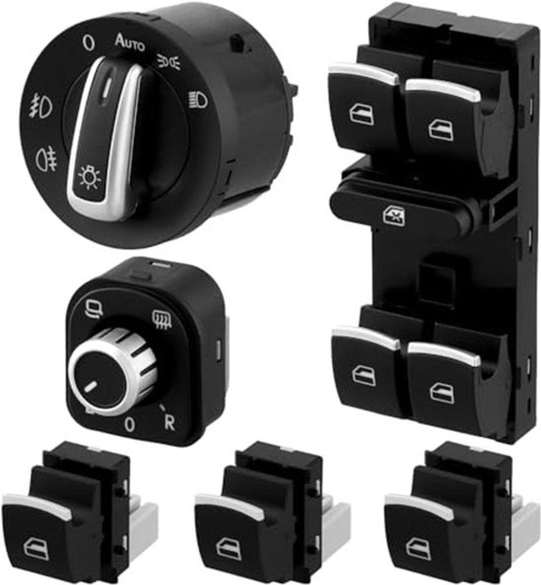 ® 6 Stukken Autocombinatieschakelaars, Raamschakelaars, Auto Achteruitkijkspiegel Schakelaar, Compatibel met VW Golf 5/6 5ND959857 5ND941431B