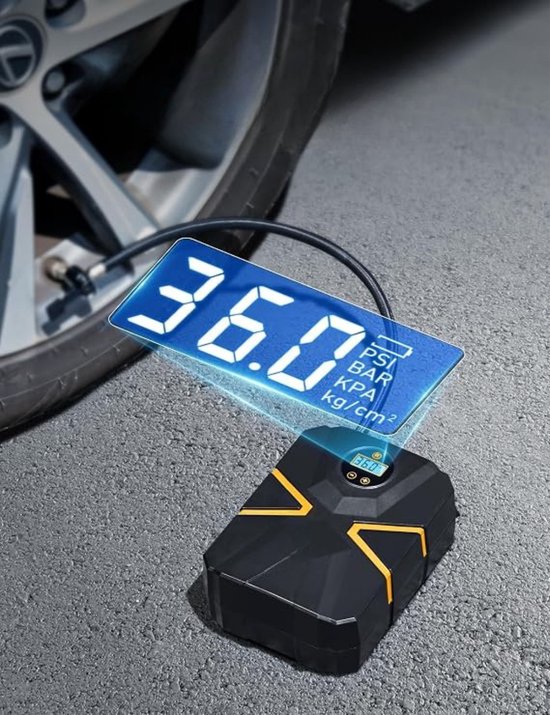 Thuys - 12V Elektrische Bandenpomp - 150 PSI Luchtcompressor - Digitaal Display - Auto Stop - 100W - LED Verlichting - Voor Auto - Motor - Fiets & Ballen — afbeelding 3