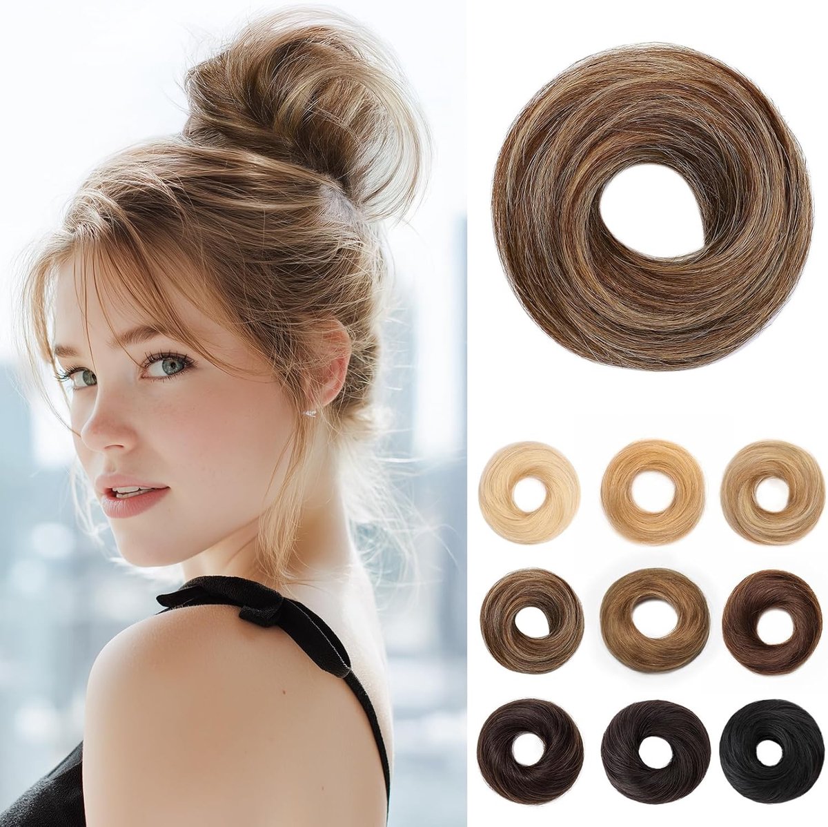 Messy Bun Scrunchies - Menselijk Haar - Volumineus Dutt Haarstukje - Onzichtbare Randen - Voor Dames