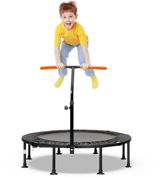 COSTWAY φ117 cm mini trampoline opvouwbaar, fitness trampoline met in hoogte verstelbare handgreep, kindertrampoline, tuintrampoline voor binnen en buiten, voor volwassenen en kinderen, belastbaar tot