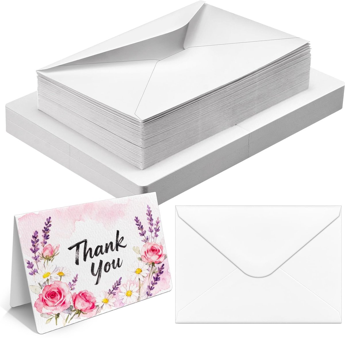 SnelShoppen - 50 Set 150 Lbs Blanco Aquarel Kaarten met Enveloppen, Zwaargewicht 100% Katoen 300gsm, 10 x 15 cm Wenskaarten voor Kerstmis, Bruiloft, V