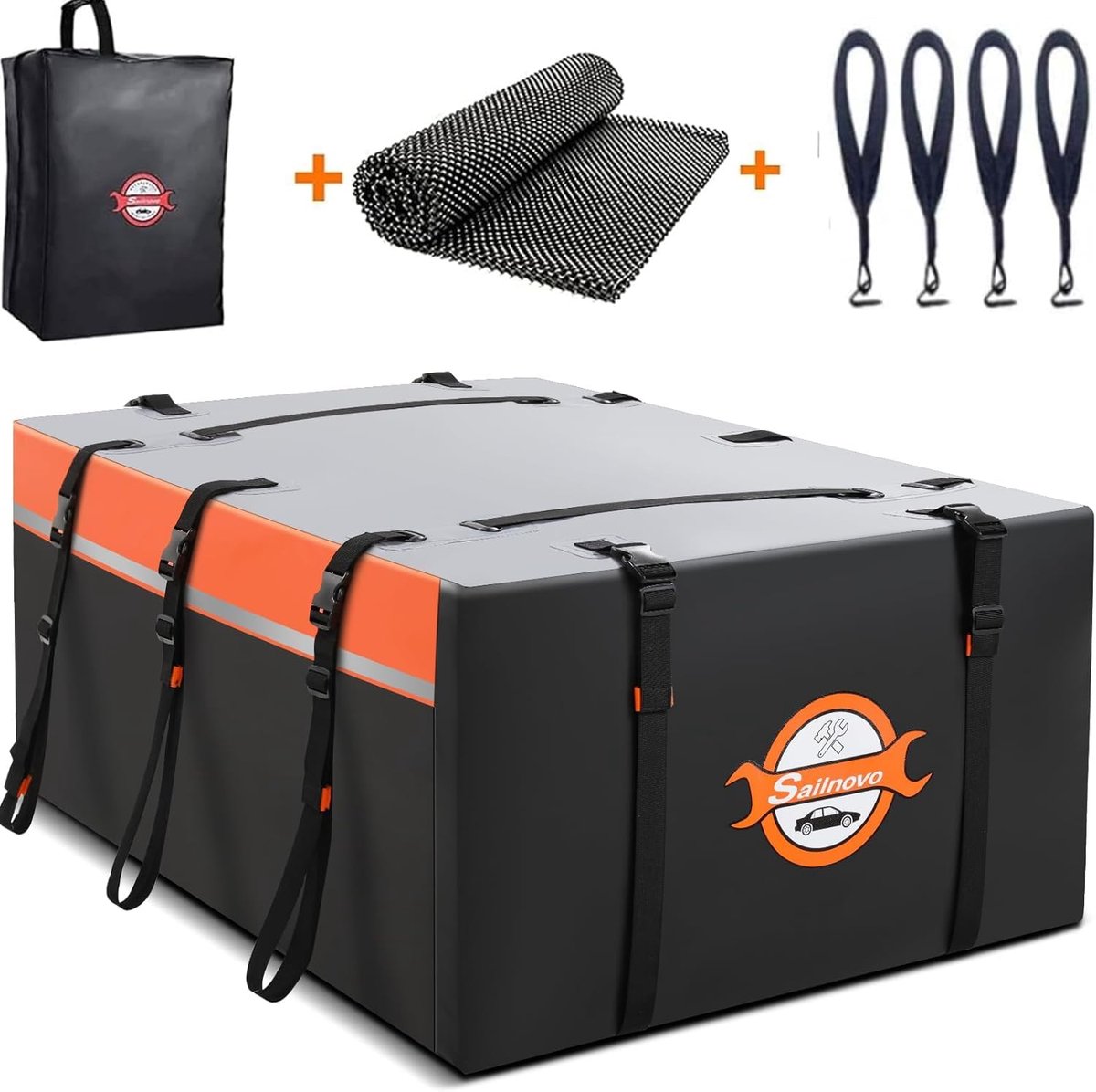 SnelShoppen - Waterdichte Dakkoffer 20 Kubieke Softshell Daktas met Opbergtas en 8 Versterkte Riemen voor Auto's zonder Rek - Ideaal voor Camping, Vak