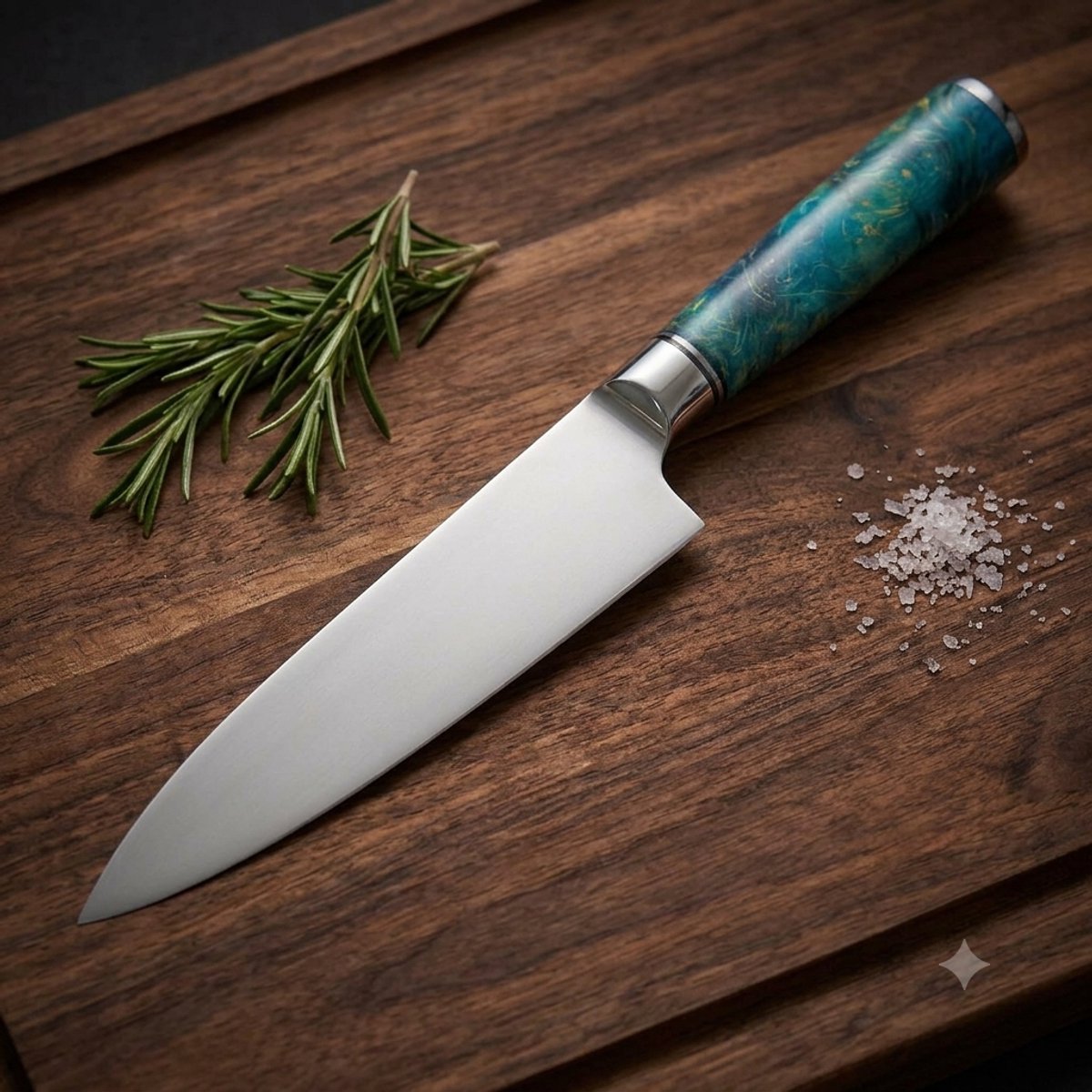 Professioneel Koksmes 20 cm - Vlijmscherp Keukenmes met Uniek Blauw-Groen Handvat - Inclusief Luxe Cadeaubox