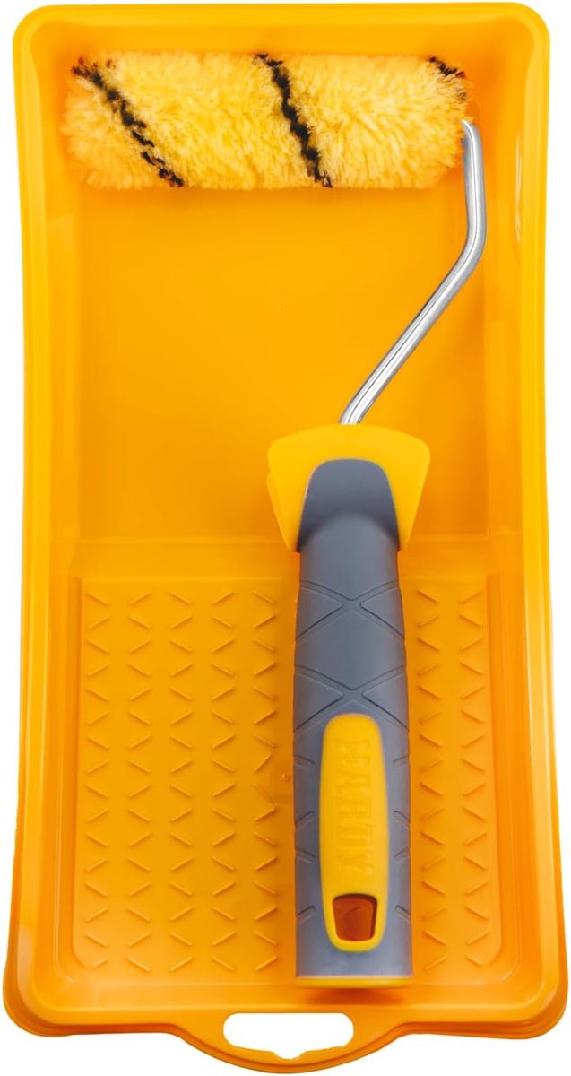 SnelShoppen - Verfroller set 10 cm met houder en verftray, verfroller Hardstar Ø 15 mm met extra houder 2K, ideaal voor muren en plafonds, voor waterg