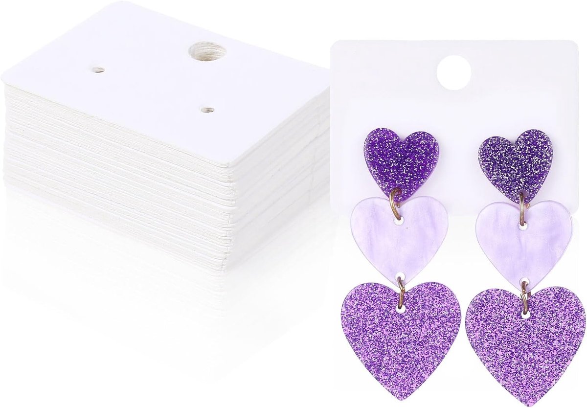 SnelShoppen - 200 Stuks Earring Display Cards - 1.77 x 1.26 Inch Witte Papieren Oorringen Houders - Perfect voor Sieraden, Oorbellen en Kettingen - Id