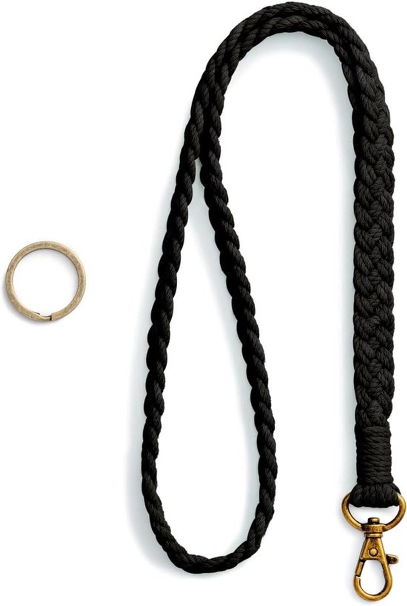 Lange zwart gevlochten sleutelhanger voor om de nek met ruimte voor ID-kaarten - Handig en stijlvol!