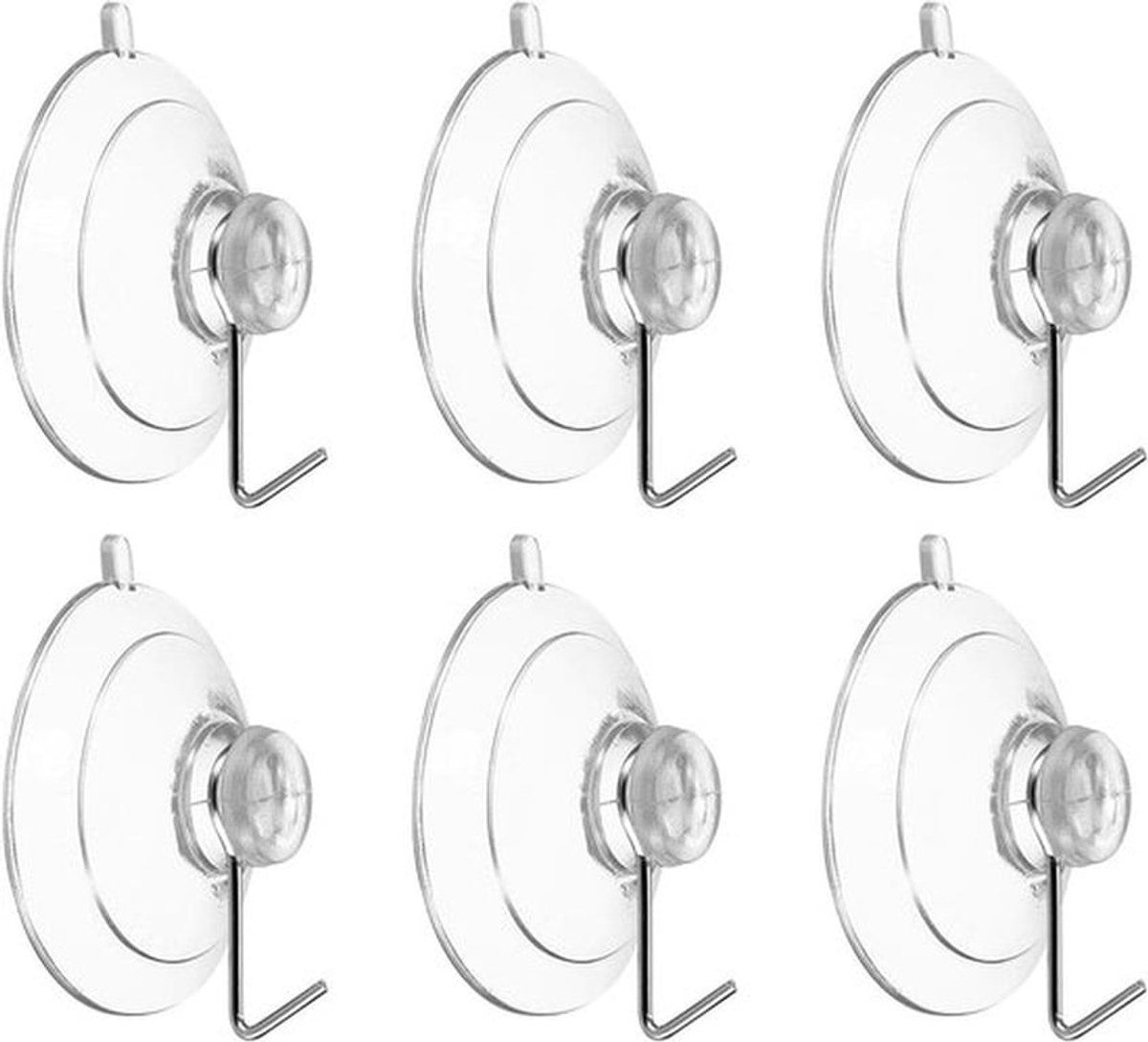 Set van 6 transparante zuignaphaken voor keuken, toilet, raam - Krachtige vacuümzuiger - Waterdicht en herbruikbaar - Draagvermogen 1,2 lbs - Handige douchehaken - 3 cm