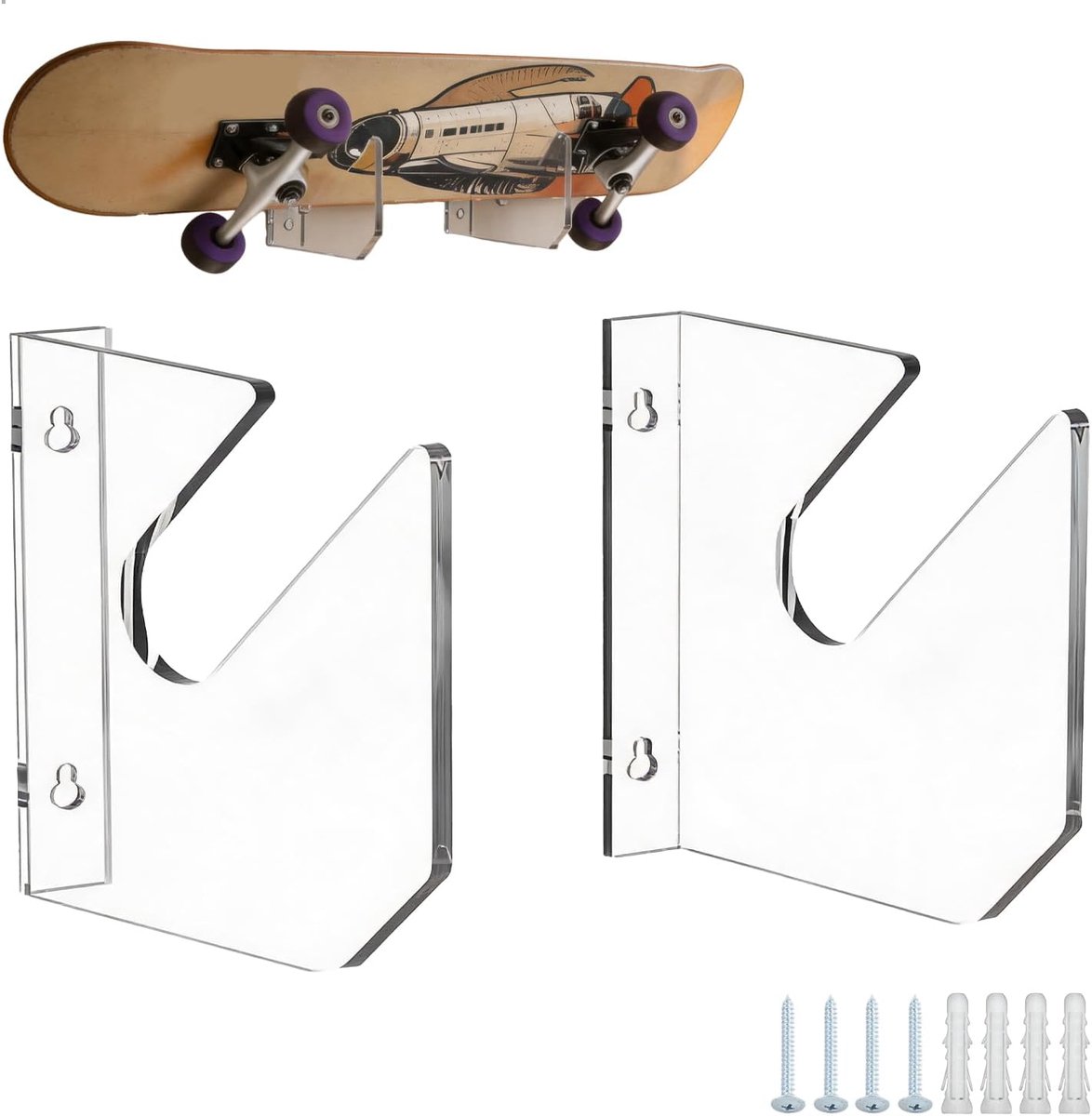 SnelShoppen - Wandhouder voor ski, skateboard, snowboard - Transparant acryl - 2 stuks - 13 x 12 x 3 cm - Perfecte muursteun voor planken - Ideaal voo