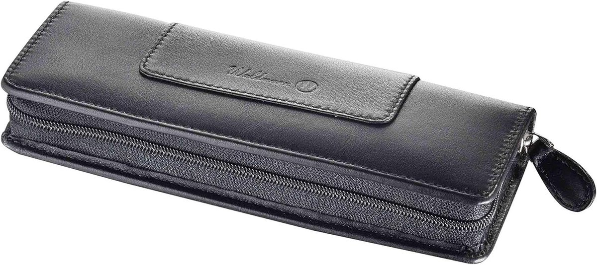 SnelShoppen - Luxe Leren Etui voor 2 Schrijfwaren met Ritssluiting - Hoogwaardige Zwarte Leer, Modern Design, Perfect voor Kantoor en Cadeaus