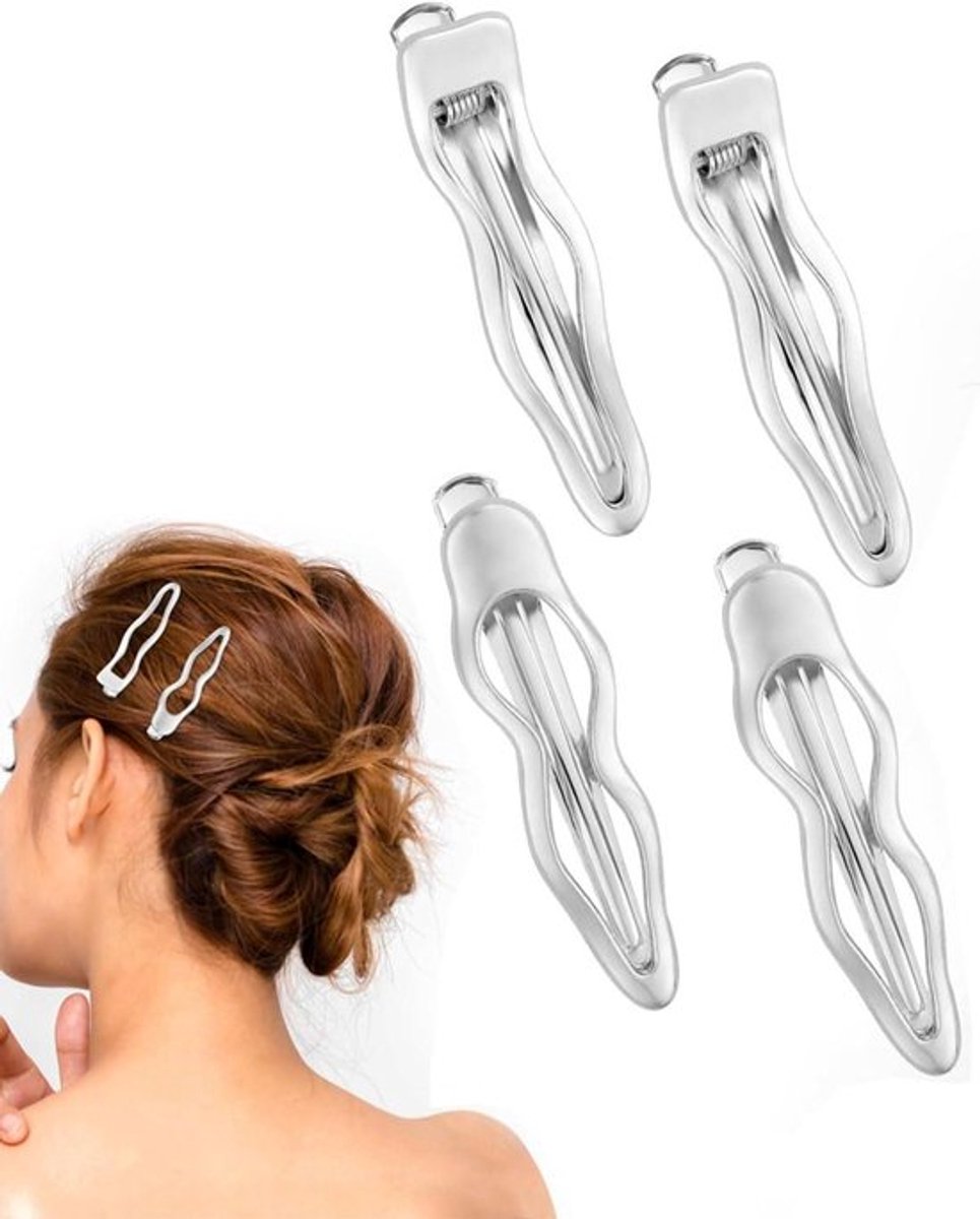 Set van 4 zilverkleurige haarspelden met krokodillenklemmen voor dames en meisjes, 6,2 cm, golvend design
