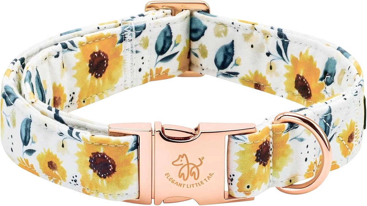 SnelShoppen - Elegante Hondenhalsband met Zonnebloem Motief - Duurzaam en Schattig - Verstelbare Kraag voor Middelgrote Honden - 100% Katoen - Perfect