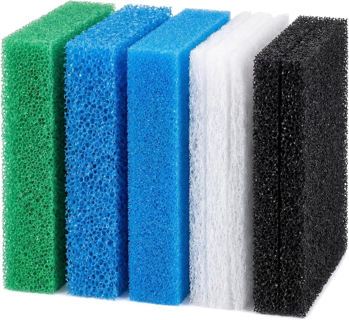 SnelShoppen - Vijverfiltersponzen Set 11 Stuks, Filterspons voor Juwel Bioflow M, Aquarium Filtermat, Blauw Fijn/Grof, Groen Nitraat, Actieve Koolspon