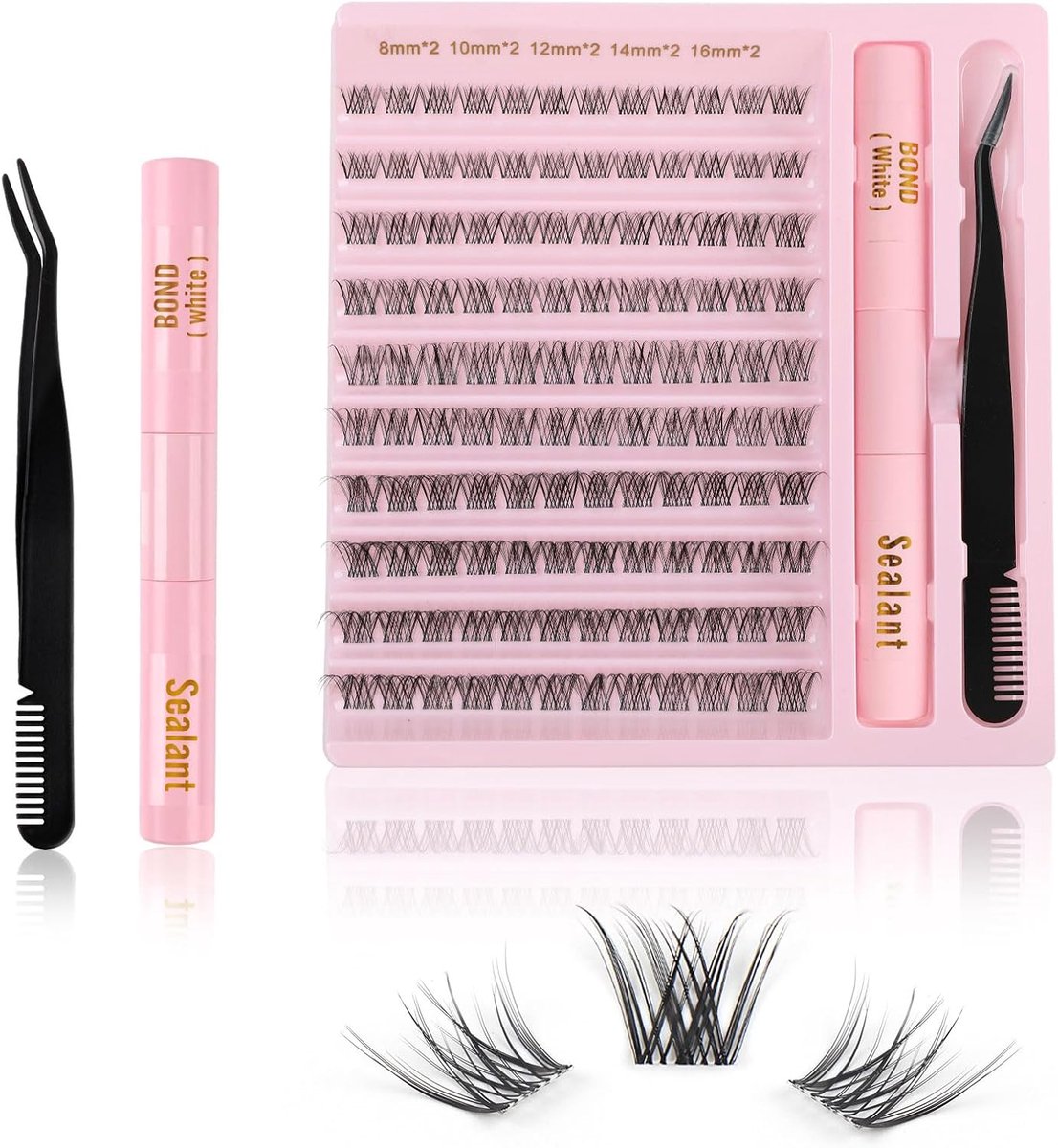 SnelShoppen - Artificial Eyelash Extensions Set van 120 Cluster Wimpers met D-Curl, 8-16 mm, Natuurlijk, Inclusief Wimperlijm en Pincet, DIY Wimperext