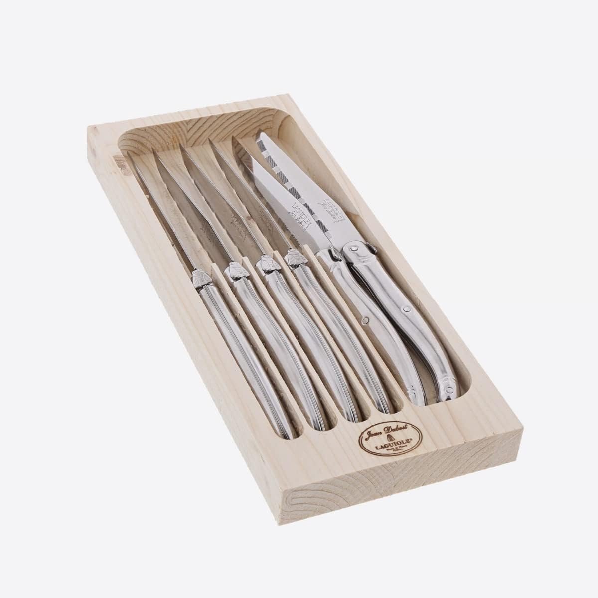 SnelShoppen - Luxe Steakmessen Set van 6 - RVS - Inclusief Houten Opbergdoos - Perfect voor Feestjes en Diner