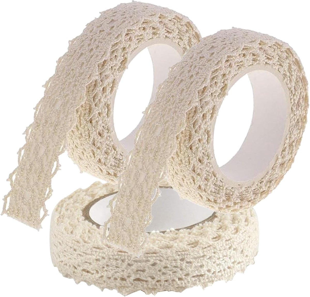 SnelShoppen - 3 Rollen Zelfklevend Kantlint Vintage Stijl Beige - Zelfklevend Kantlint van Katoen voor Creatieve Decoraties, Bruiloft, Feest en DIY Pr