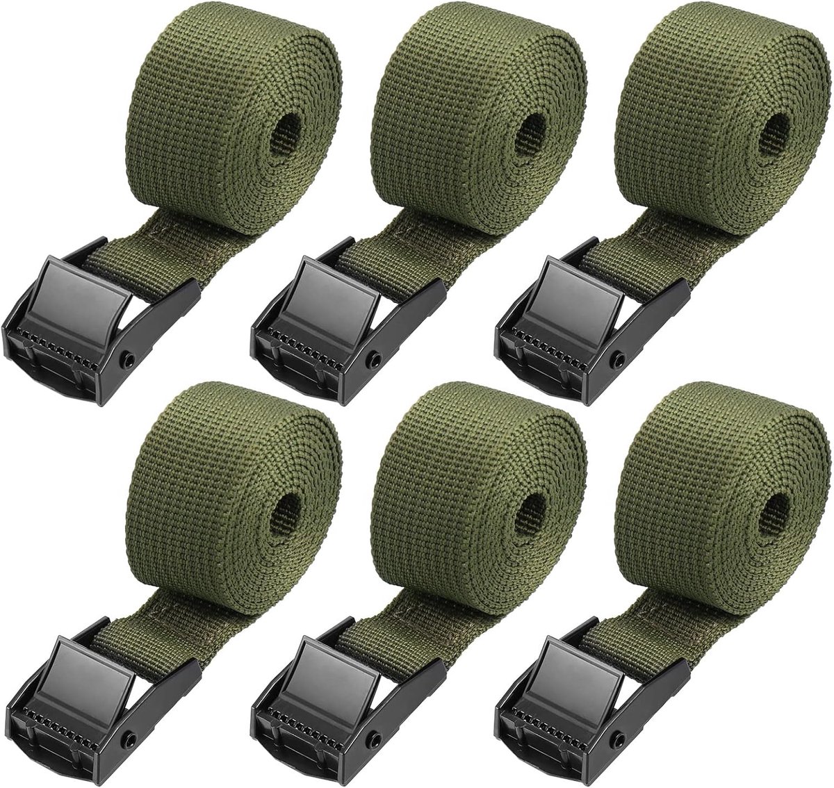 SnelShoppen - Lashing Straps 6 Stuks Grip Straps Sterke Cam Buckle Bevestigingsbanden RVS voor Motorrijden Fietsen Bagage Pakketten (100 x 2.5cm), Gro