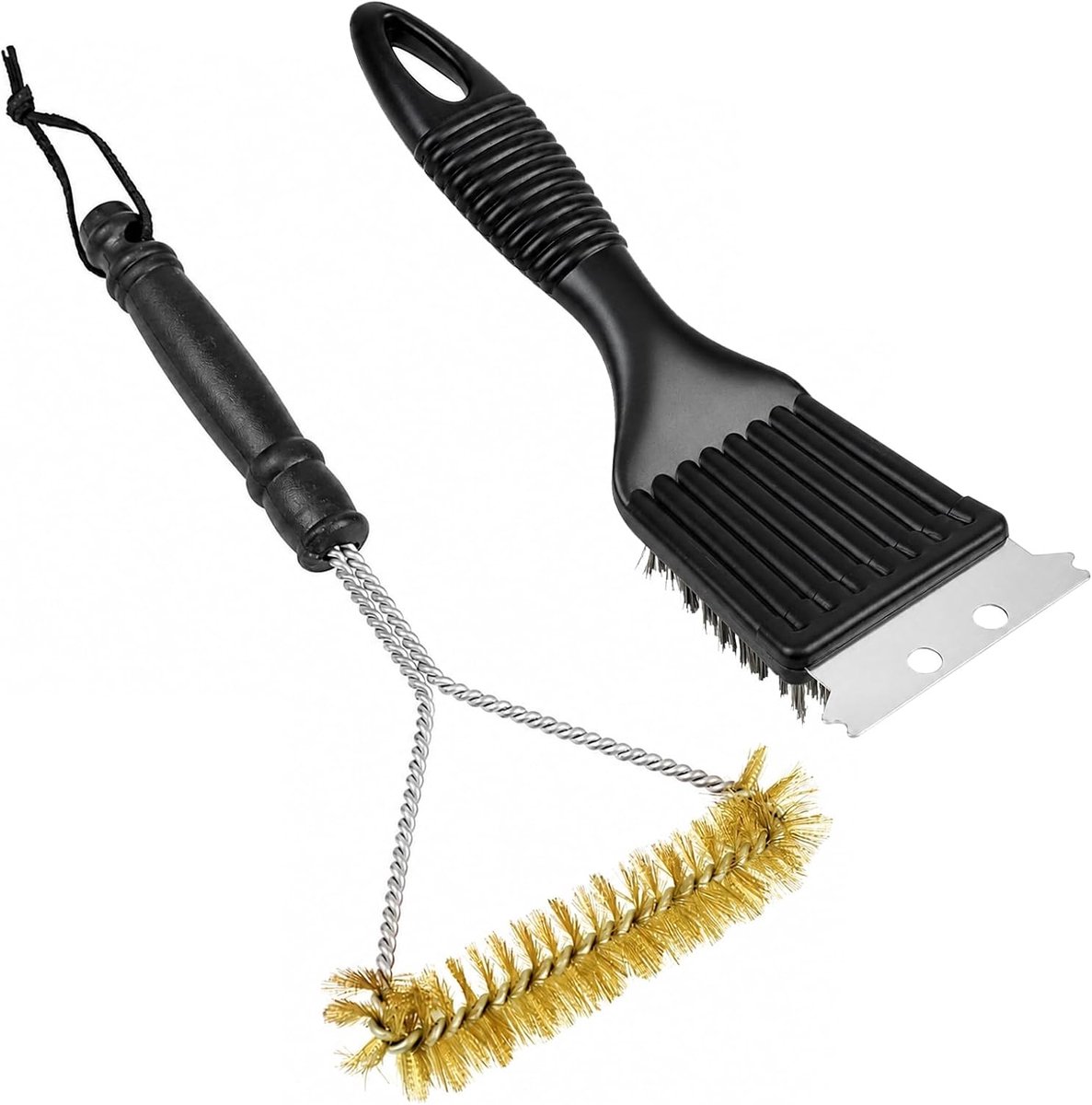SnelShoppen - 2 stuks grillborstel set met schraper 20 cm 30 cm, 3-in-1 grillreinigingsset voor gietijzeren roosters, roestvrij staal, perfect voor ba