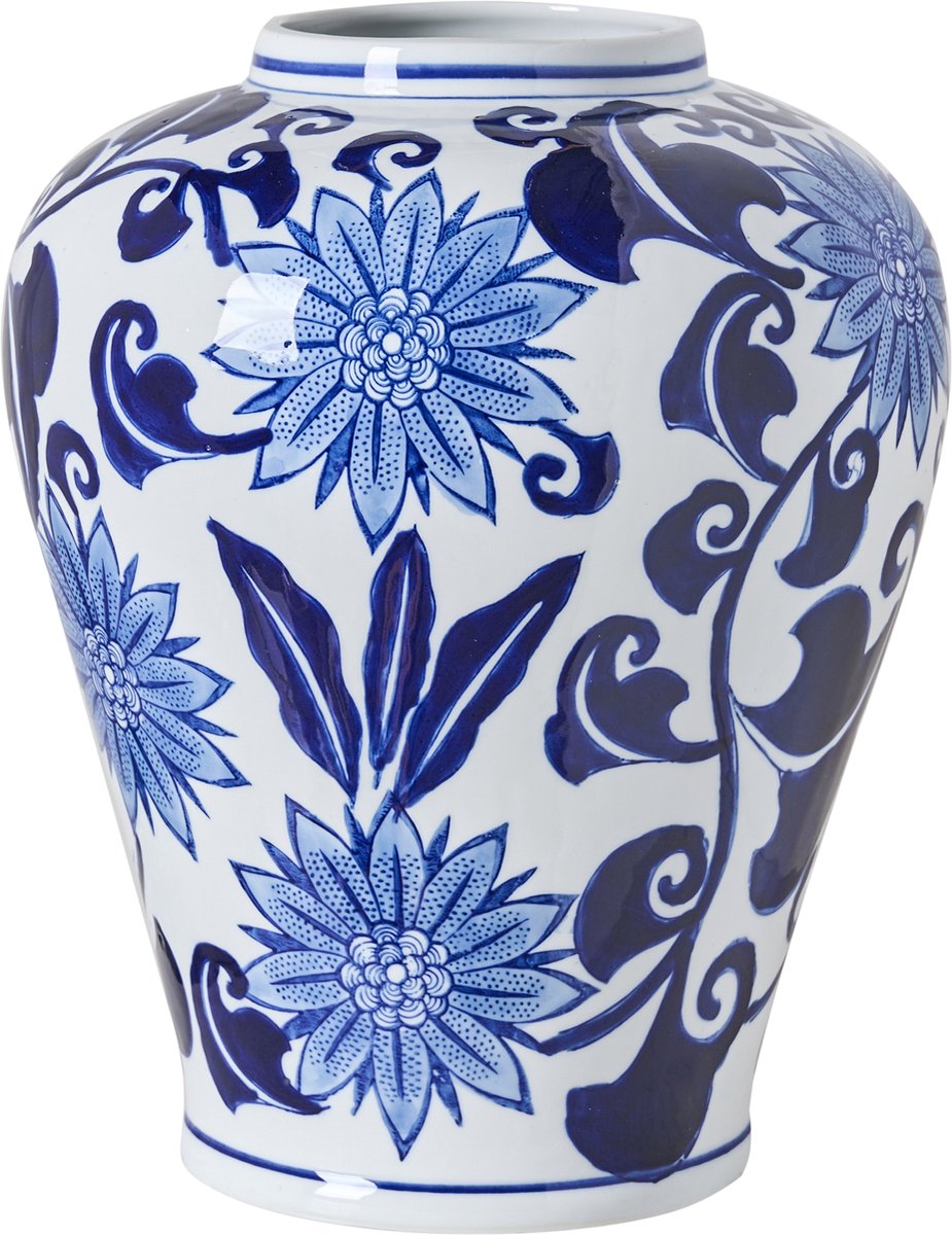 GIRONA - Bloemenvaas - Wit/Blauw - Porselein