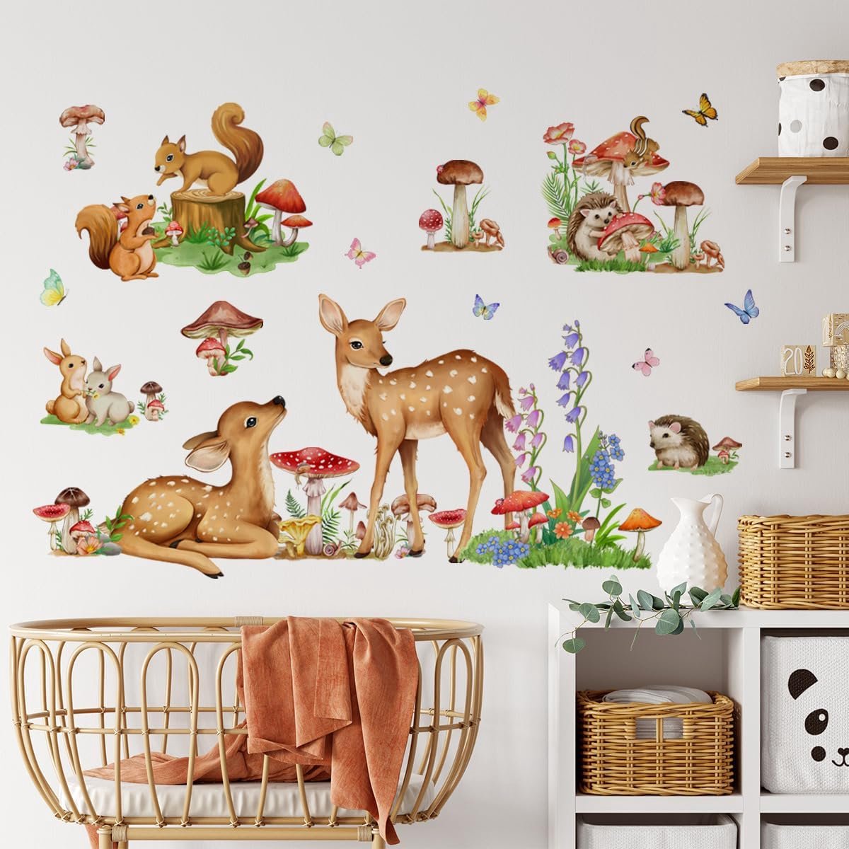 SnelShoppen - Runtoo Wandstickers Bosdieren voor Kinderen - Schattige Hertje, Eekhoorn, Paddenstoelen, Milieuvriendelijk Vinyl - Decoratie voor Kinder
