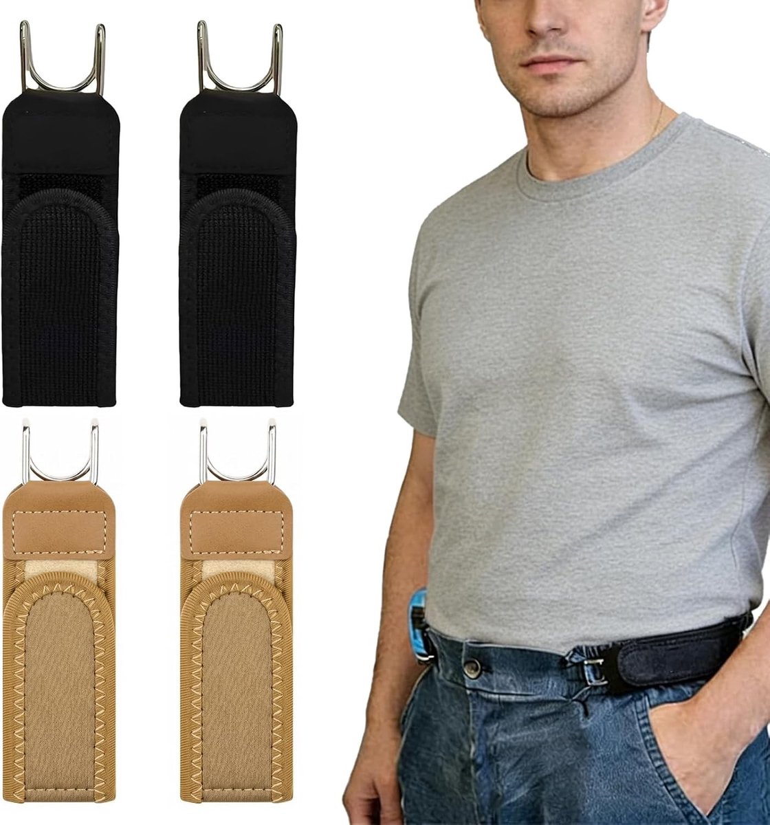 Elastische onzichtbare riemen zonder gesp, verstelbare gesploze riem voor heren en dames, zwart/bruin, 4 stuks, ideaal voor casual en formele outfits