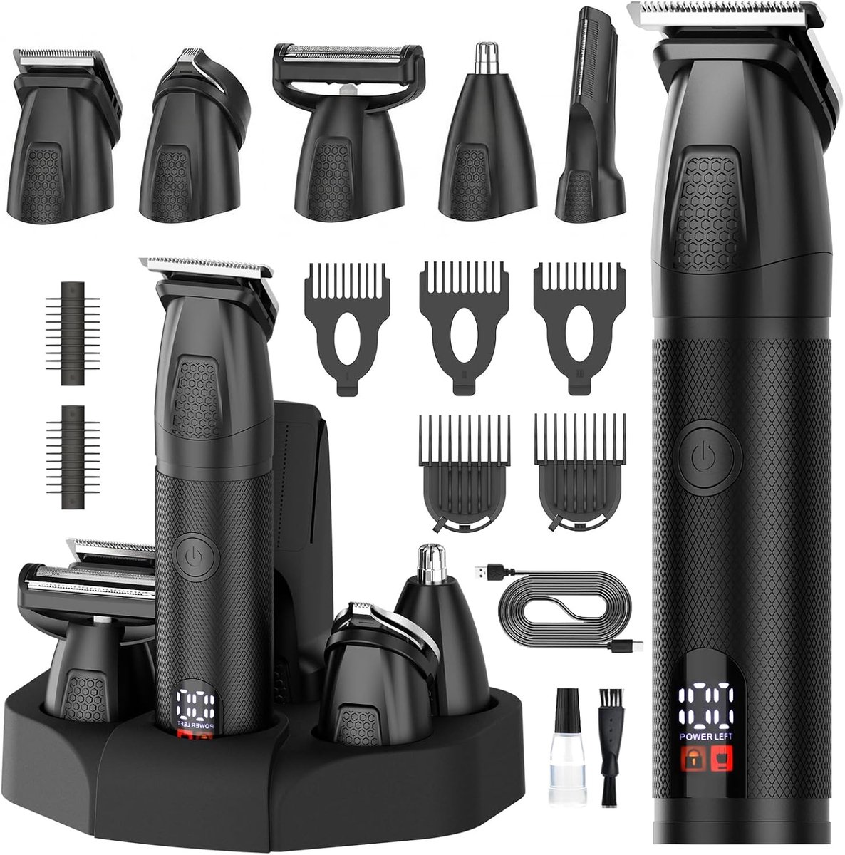 Manscape lichaams- en baardtrimmer voor mannen, waterdicht, 6-in-1 verzorgingsset | Professionele Manscape-trimmer, multifunctionele verzorgingsset voor mannen, nat/droog gebruik, veilig (geen wondjes), oplaadbaar, opladen via Type-C-dock