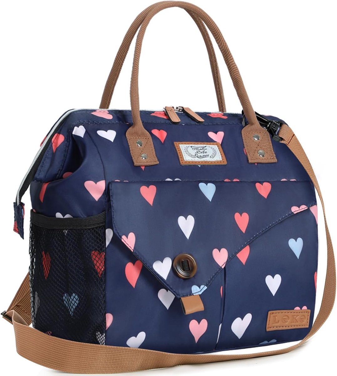SnelShoppen - Vrouwen Lunchtas 10 L, Kleine Koeltas, Geïsoleerde Tas, Lunchbag voor Werk, Picknick, Buiten, Kleurvolle Harten, XL