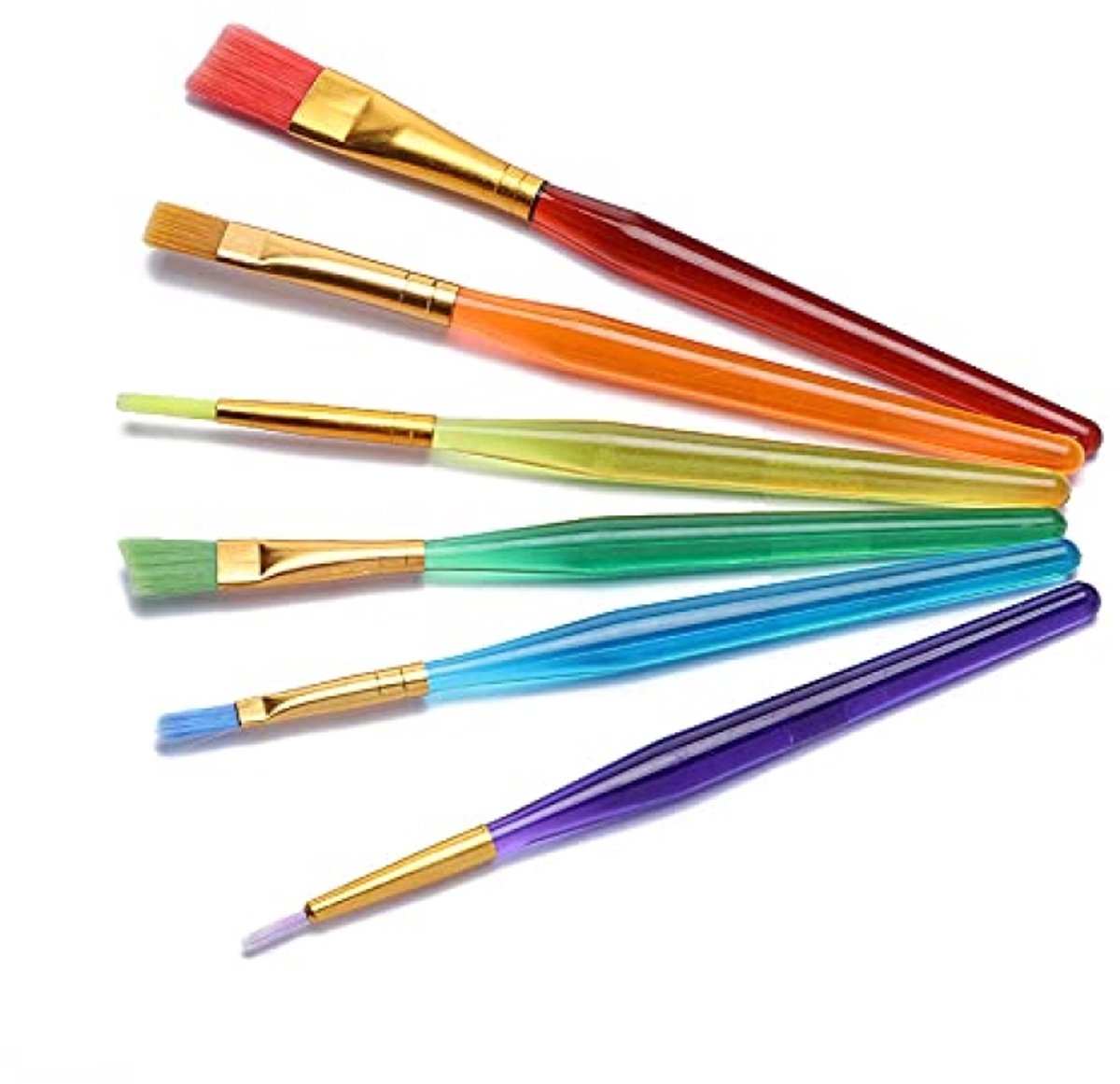 LoShop 6 Stuks Kleurrijke Plastic Penseelset - Nylon Acryl Kwasten voor Aquarel, Gouache en Knutselen (6 Kleuren)