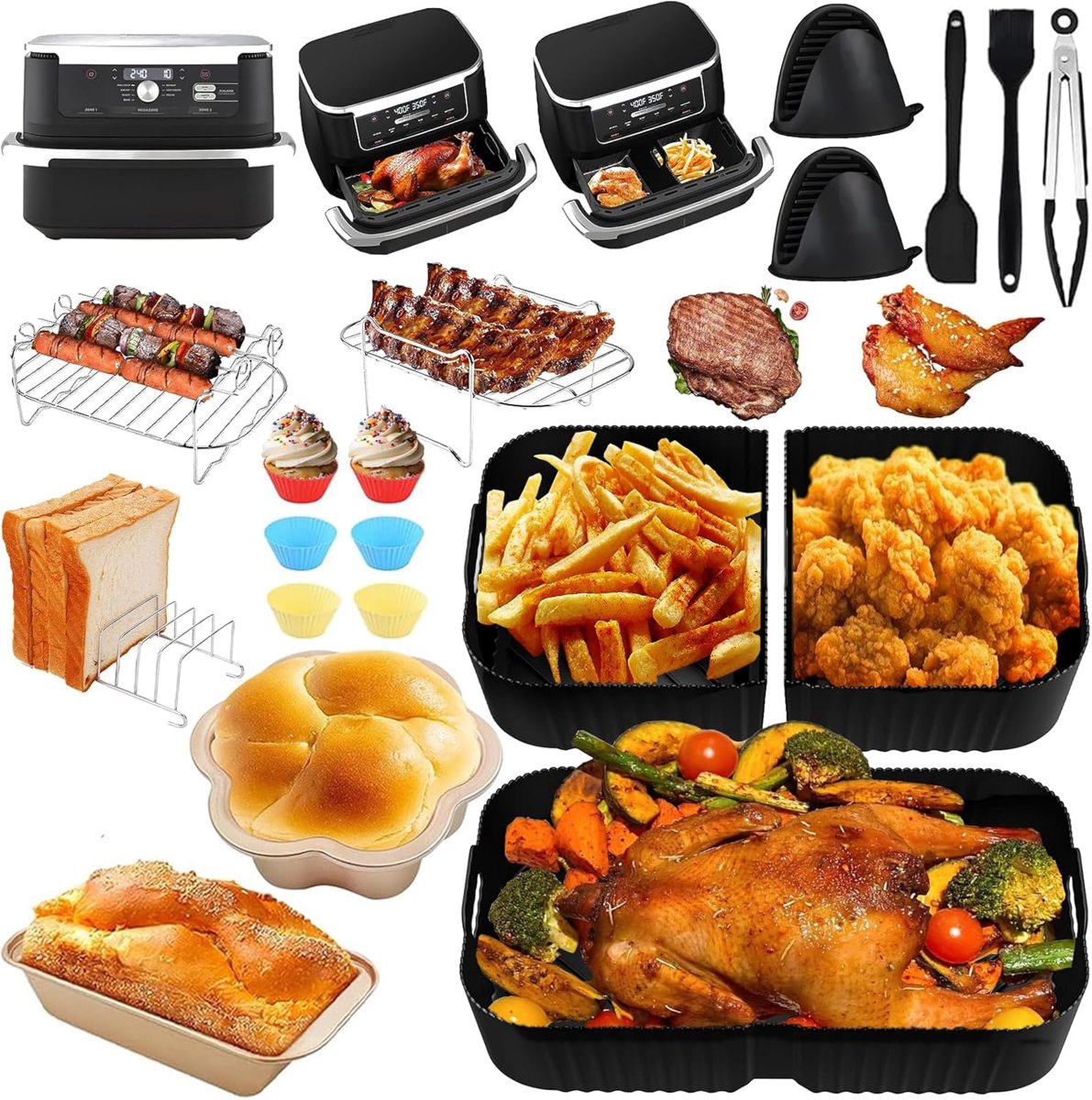 SnelShoppen - Cosori Air Fryer Accessoires Silicone Rectangulaire Bakvorm voor Ninja AF500EU en COSORI 10L - Herbruikbare Air Fryer Container voor Gez