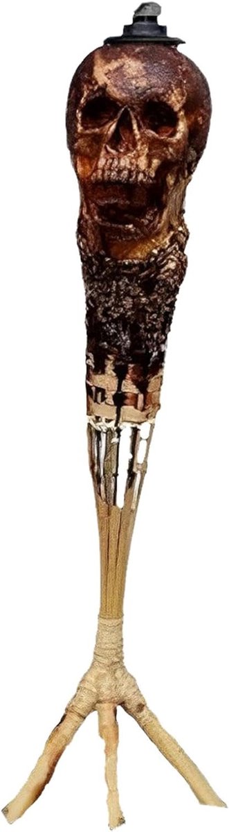 Tuin Schedel Fakkel - Buitenverlichting - Sfeervolle Tuin - Uniek Ontwerp - 30 x 100 cm - Zwart