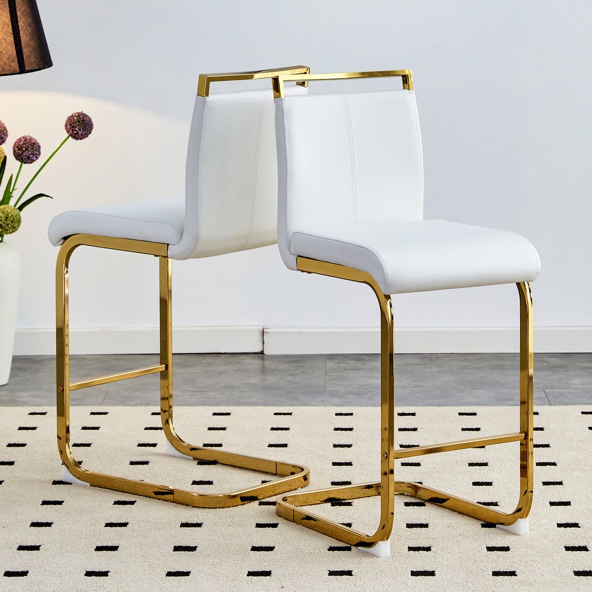 COVREO Barkruk set van 2 96,5 cm wit goud kunstleer met rugleuning