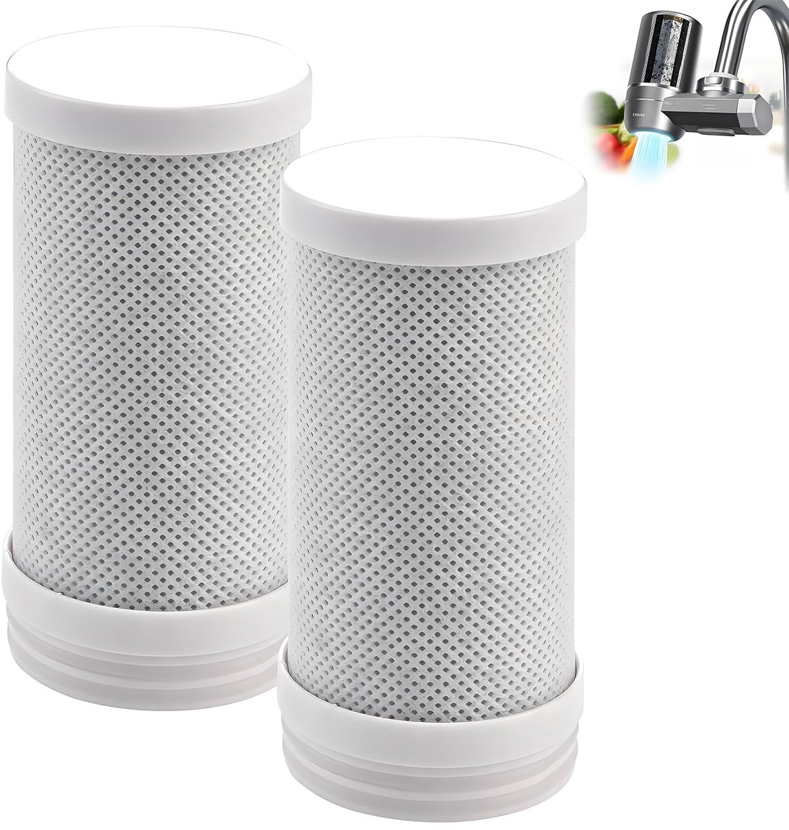 SnelShoppen - 2 Stuks Waterreiniger Filterelementen voor Kraan, Actief Koolblokkeerpatroon, Vermindert Chloor, Smaak en Geur, Ideaal voor Keuken en Dr