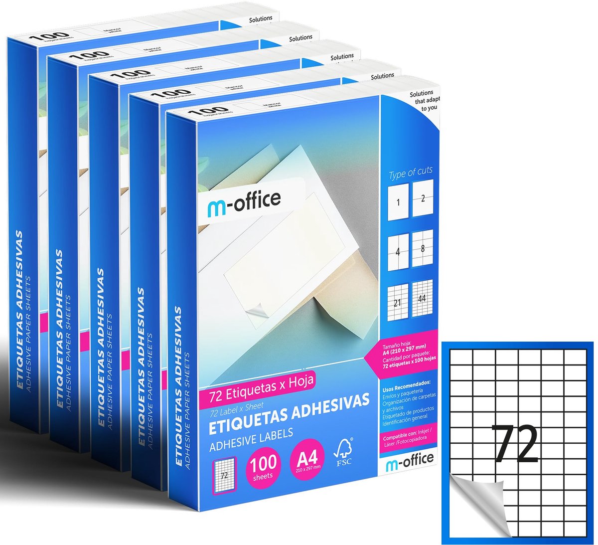 SnelShoppen - Zelfklevende Etiketten A4 - Witte Stickers voor Labelprinter - 72 per Vel - Zelfklevend Papier voor Dagelijks Gebruik - Ideaal voor Orga