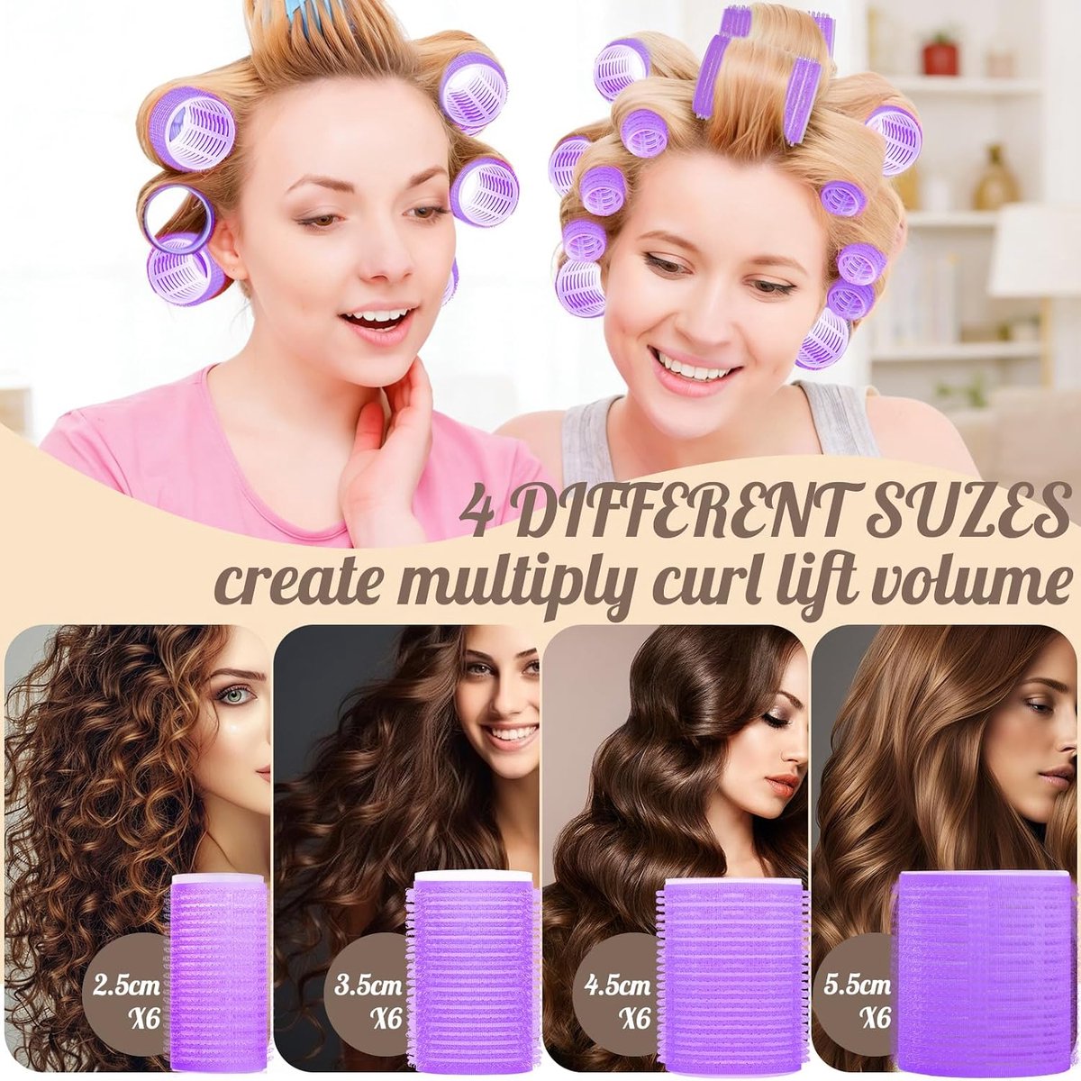 SnelShoppen - 45 Pcs Haarrollers Krulset met 24 Zelfklevende Haarrollers, 18 Clips en Opbergtas voor Lang, Middellang en Kort Haar - Vervaarloos je Ha