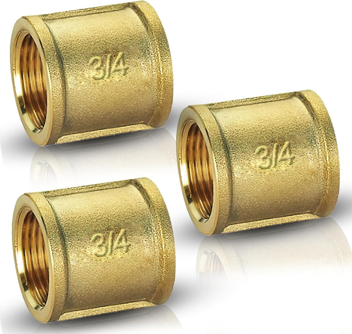 SnelShoppen - Brass Double Sleeve 3/4" (DN20) Set van 3 - BSP (G 3/4) Vrouwelijke Draad F-F voor Drinkwater, Verwarming, Compressed Air en Gas | Koppe