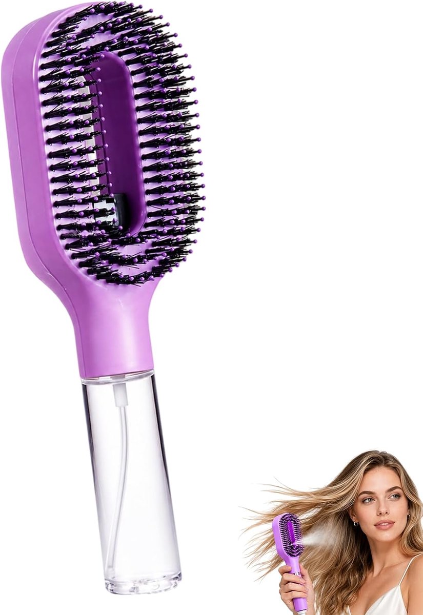 SnelShoppen - Water Haarborstel 2-in-1 Met Sprayfunctie - Compacte Detangler Voor Krullen - Paars - Ideaal Voor Thuis & Op Reis